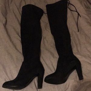 Black thigh high suede boots